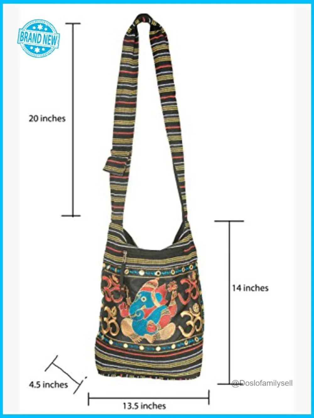 Boho Embroidered Elephant Hobo Crossbody Bag Lightweight Handbag